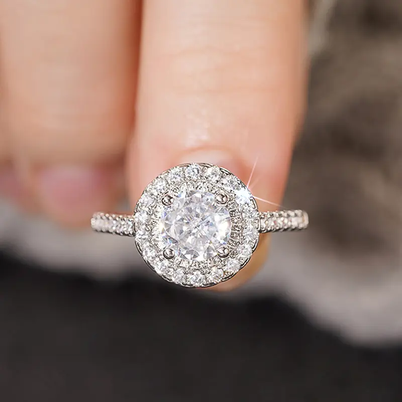 Huitan Luxury Round Zirconia Finger Ring Female Proposal Finger Jewelry Gorgeous Bridal Wedding Band Graceful Accessories Gift