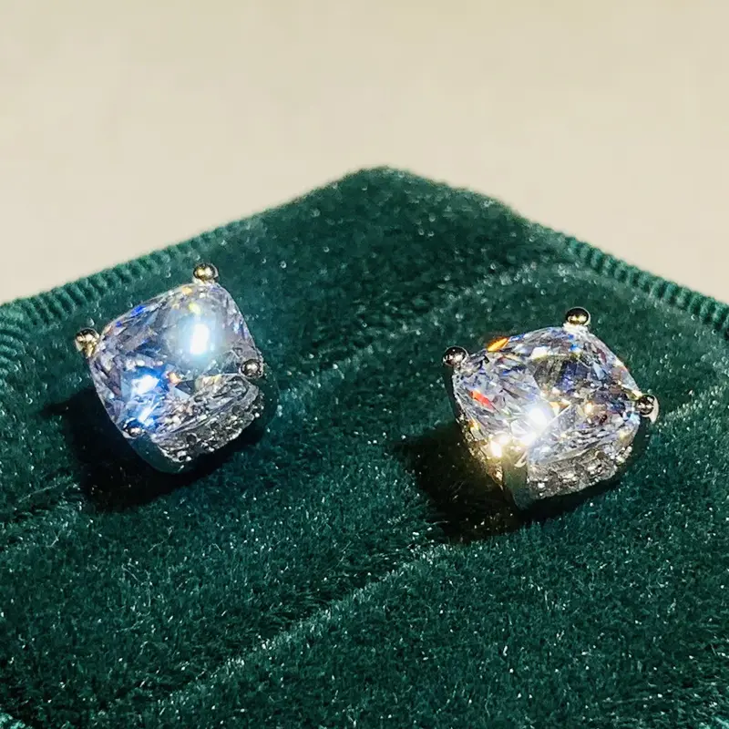 Huitan Cushion-shape Cubic Zirconia Stud Earrings High Quality Silver Color Noble Women's Accessories Timeless Classic Jewelry