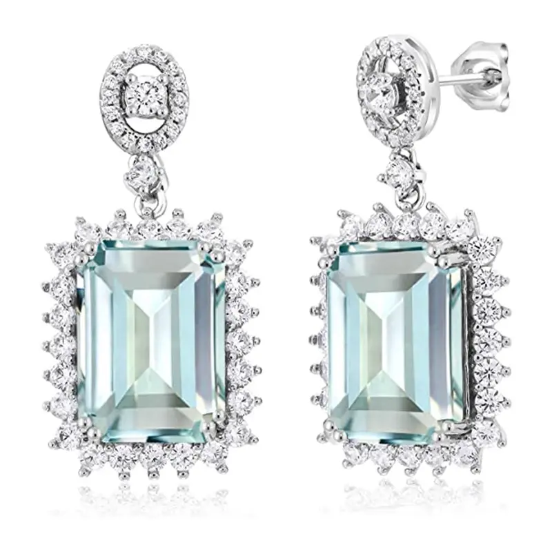 Huitan High Quality Geometric Light Blue CZ Dangle Earrings for Women Sparkling Engagement Wedding Trend Female Accessories Gift
