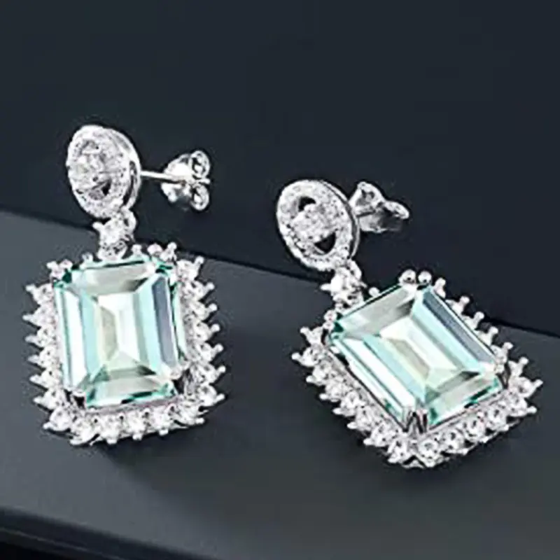 Huitan High Quality Geometric Light Blue CZ Dangle Earrings for Women Sparkling Engagement Wedding Trend Female Accessories Gift