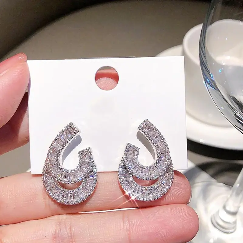 Huitan New Designed Irregular Water-drop Drop Earrings for Women Brilliant Wedding Engagement Jewelry Charm Gift for Girlfriend