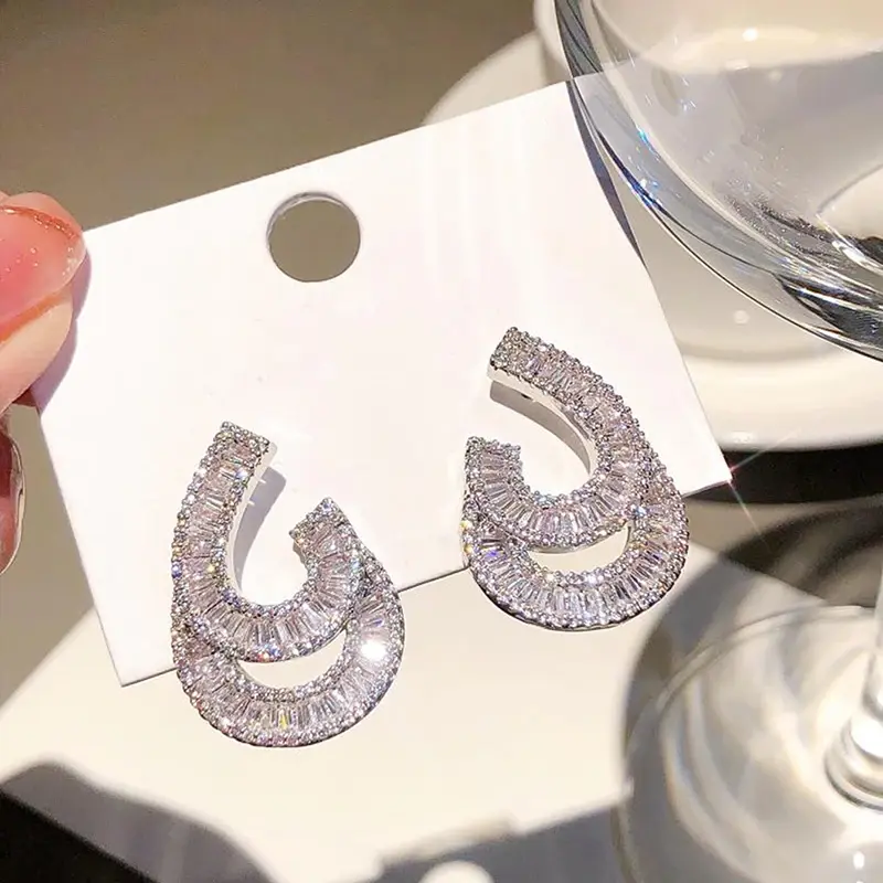 Huitan New Designed Irregular Water-drop Drop Earrings for Women Brilliant Wedding Engagement Jewelry Charm Gift for Girlfriend