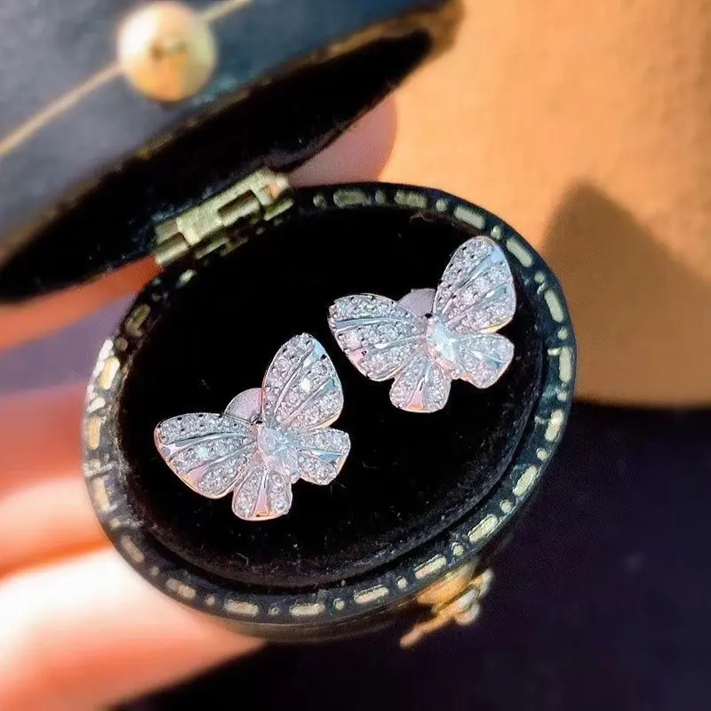 Huitan Silver Color Butterfly Earrings Ear Piercing Wedding Earrings for Women Fancy Daily Wear Accessories New Trendy Jewelry
