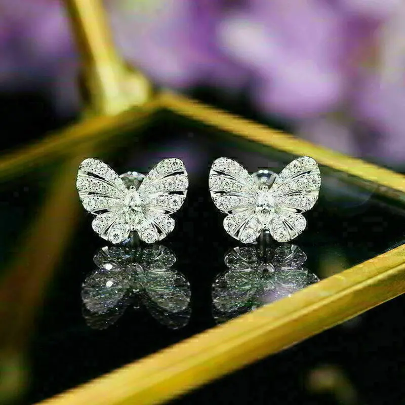 Huitan Silver Color Butterfly Earrings Ear Piercing Wedding Earrings for Women Fancy Daily Wear Accessories New Trendy Jewelry