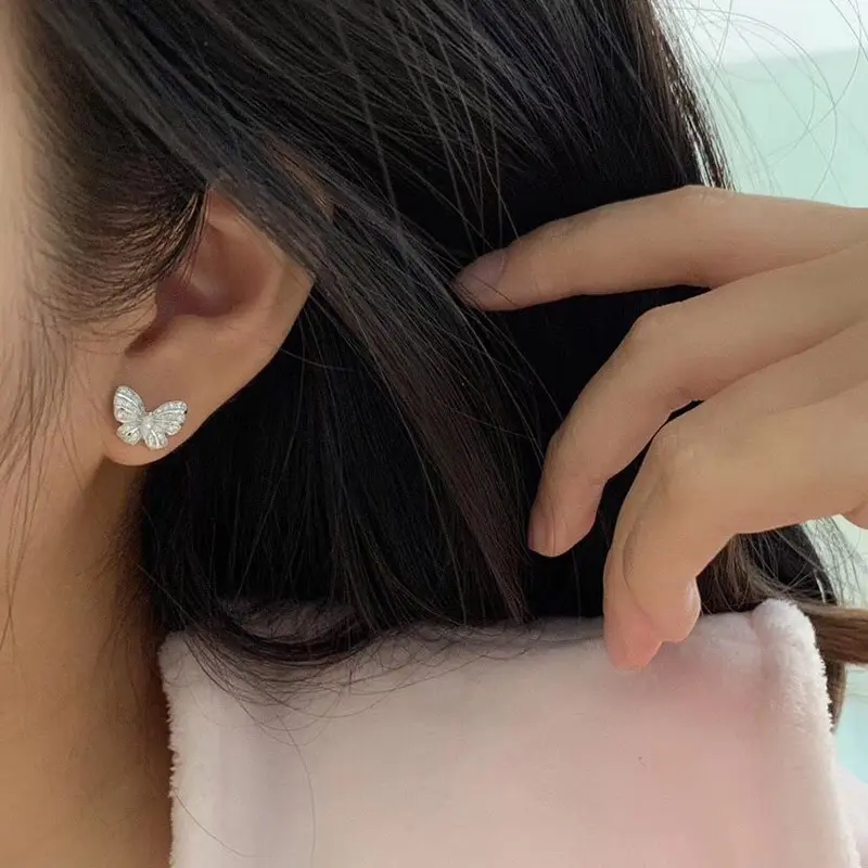 Huitan Silver Color Butterfly Earrings Ear Piercing Wedding Earrings for Women Fancy Daily Wear Accessories New Trendy Jewelry