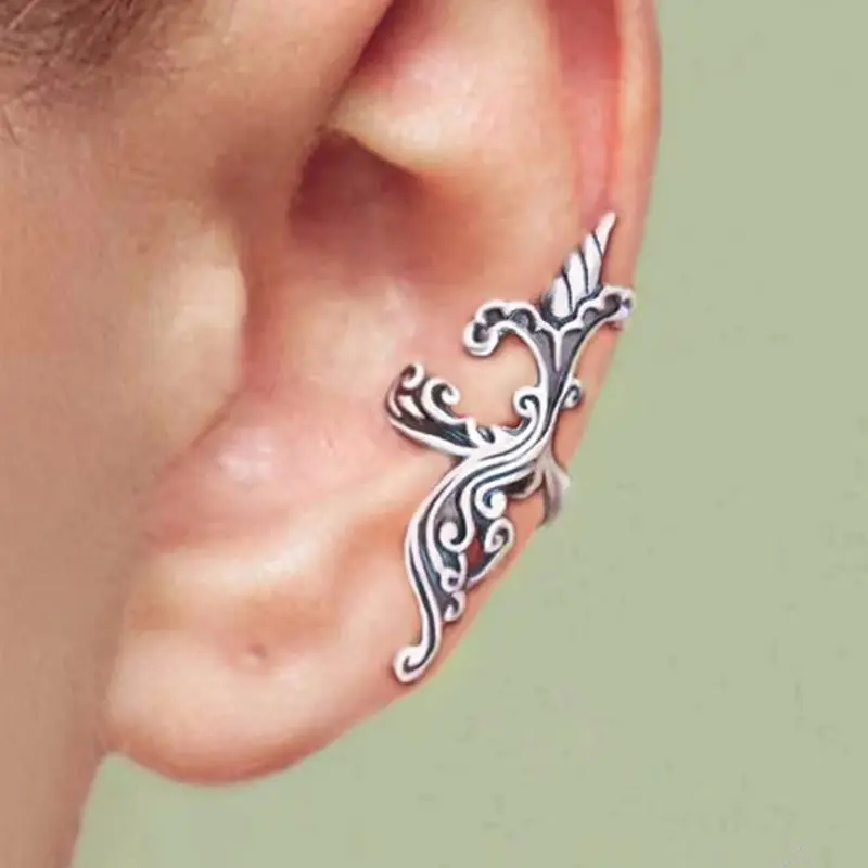 Huitan Aesthetic Sea Wave Design Clip-on Earrings for Women Anti Color Vintage Female Ear Cuffs Trend Cartilage Earrings Jewelry