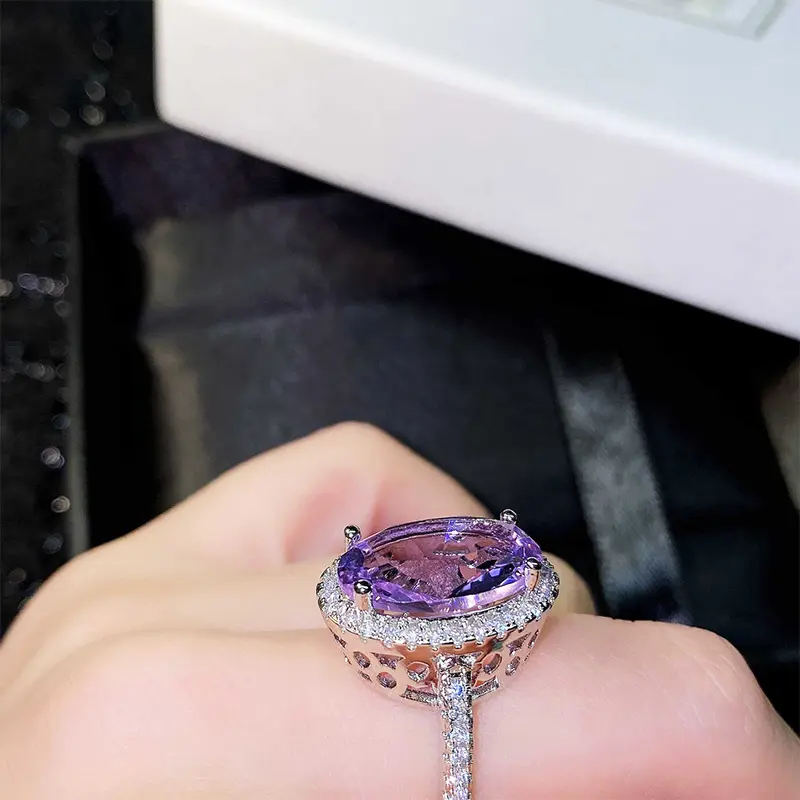 Huitan Vintage Purple Cubic Zirconia Women's Rings Retro Party Brilliant Accessories Luxury Female Ring Anniversary Gift Jewelry