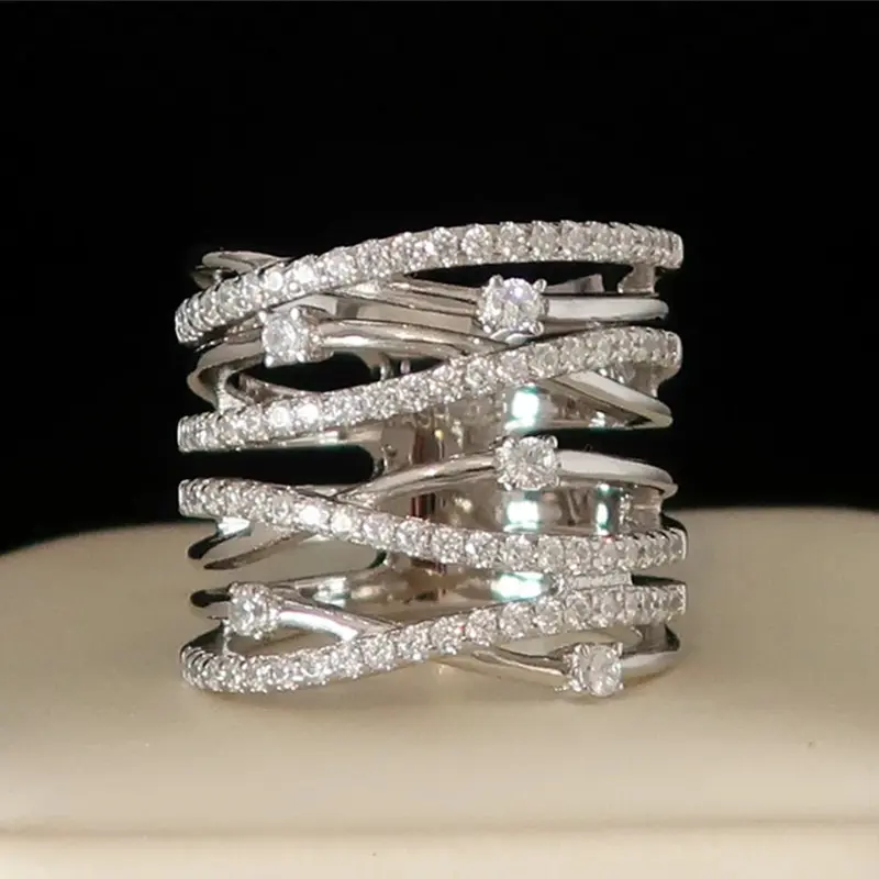 Huitan Gorgeous Wide Ring Female Luxury Fashion Party Jewelry with Brilliant Cubic Zirconia Silver Color Finger Accessories Gift