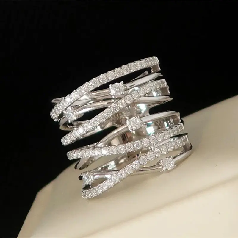 Huitan Gorgeous Wide Ring Female Luxury Fashion Party Jewelry with Brilliant Cubic Zirconia Silver Color Finger Accessories Gift