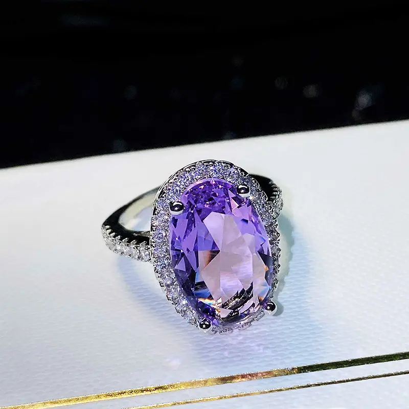 Huitan Vintage Purple Cubic Zirconia Women's Rings Retro Party Brilliant Accessories Luxury Female Ring Anniversary Gift Jewelry