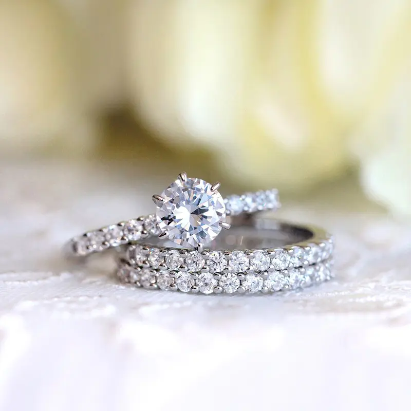 Huitan 3Pcs Set Women Rings Full Round Cubic Zirconia Bling Bling Wedding Engagement Ceremony Party Bridal Rings Fashion Jewelry