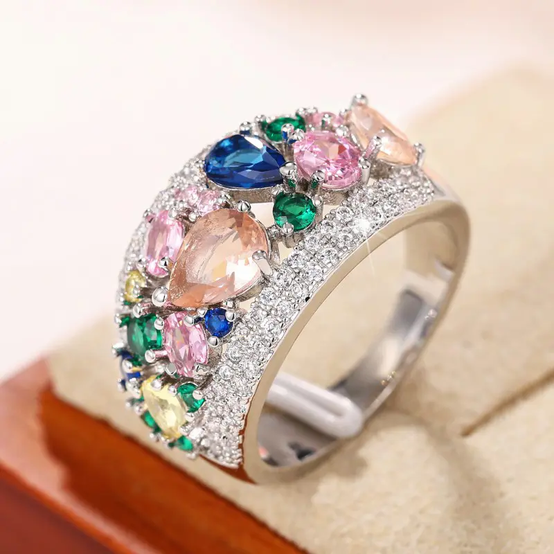 Huitan Multi Colored Cubic Zirconia Women Rings Newly Designed Wedding Engagement Luxury Accessories Fancy Gift Fashion Jewelry