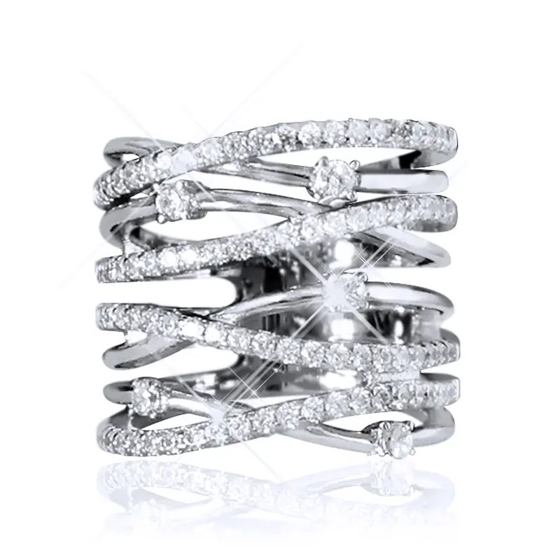 Huitan Gorgeous Wide Ring Female Luxury Fashion Party Jewelry with Brilliant Cubic Zirconia Silver Color Finger Accessories Gift