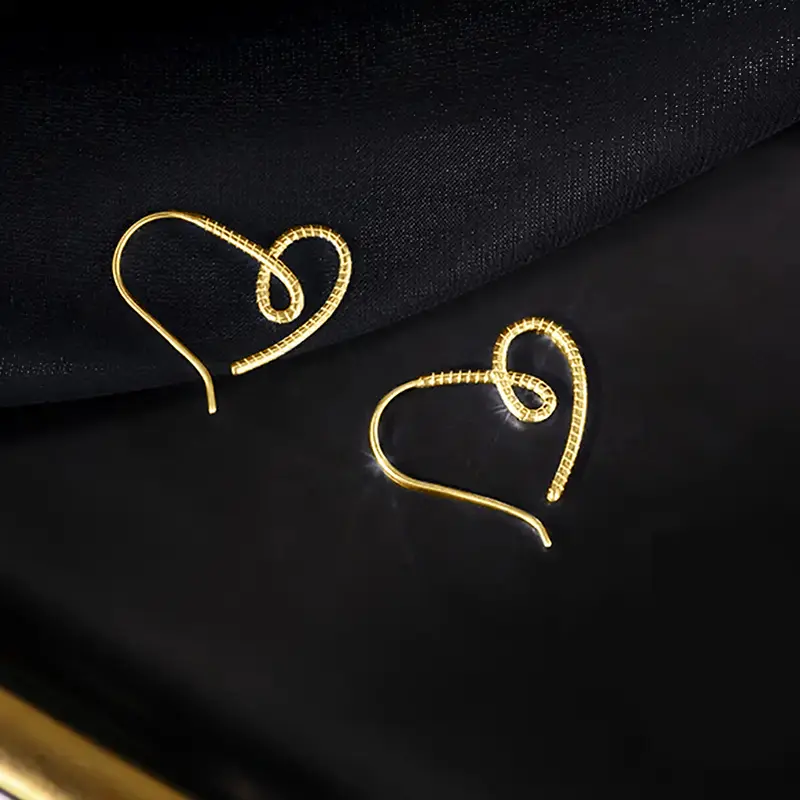 Huitan Twist Design Heart Ear Hook Female Simple Fashion Pierced Earrings Metallic Style Accessories Love Jewelry for Daily Wear