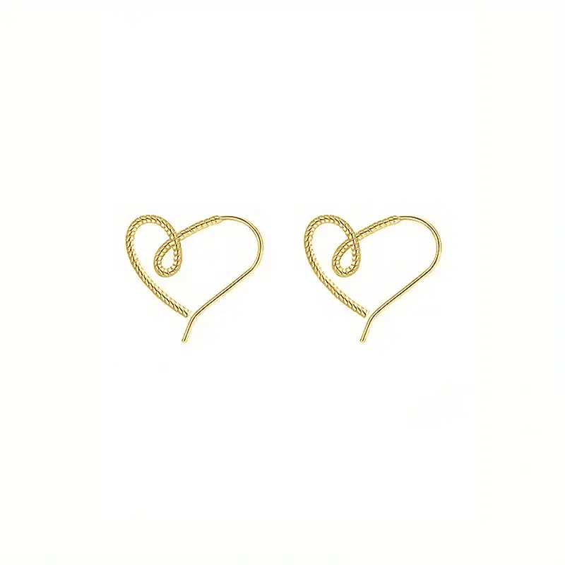 Huitan Twist Design Heart Ear Hook Female Simple Fashion Pierced Earrings Metallic Style Accessories Love Jewelry for Daily Wear