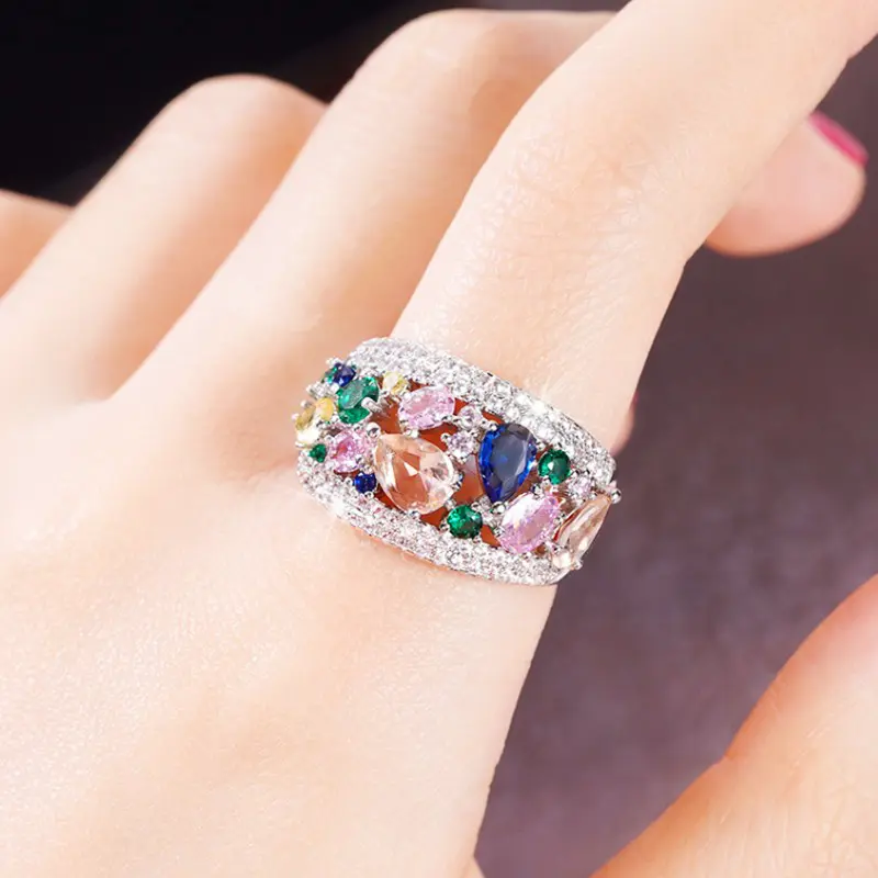 Huitan Multi Colored Cubic Zirconia Women Rings Newly Designed Wedding Engagement Luxury Accessories Fancy Gift Fashion Jewelry