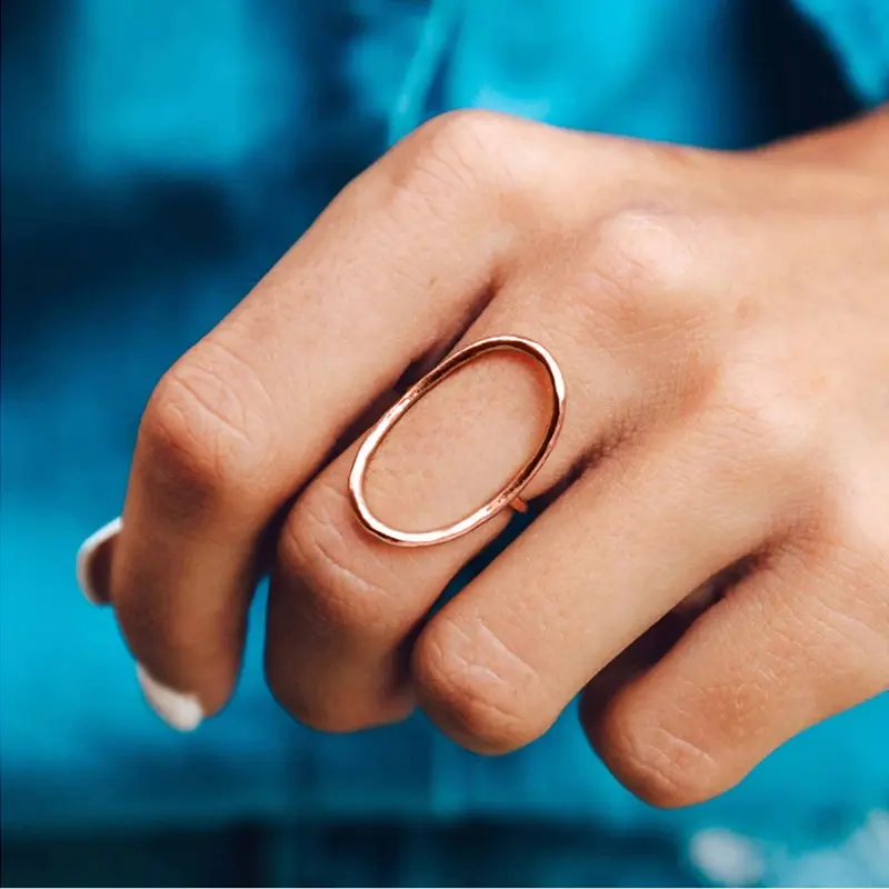 Huitan Geometric Hollow Oval Design Women's Rings Metallic Style Modern Fashion Female Accessories Daily Wear Statement Jewelry