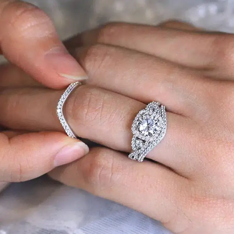 Huitan Trendy 3Pcs Set Rings for Women Full Bling Iced Out Cubic Zircon Statement Female Accessories Wedding Engagement Jewelry