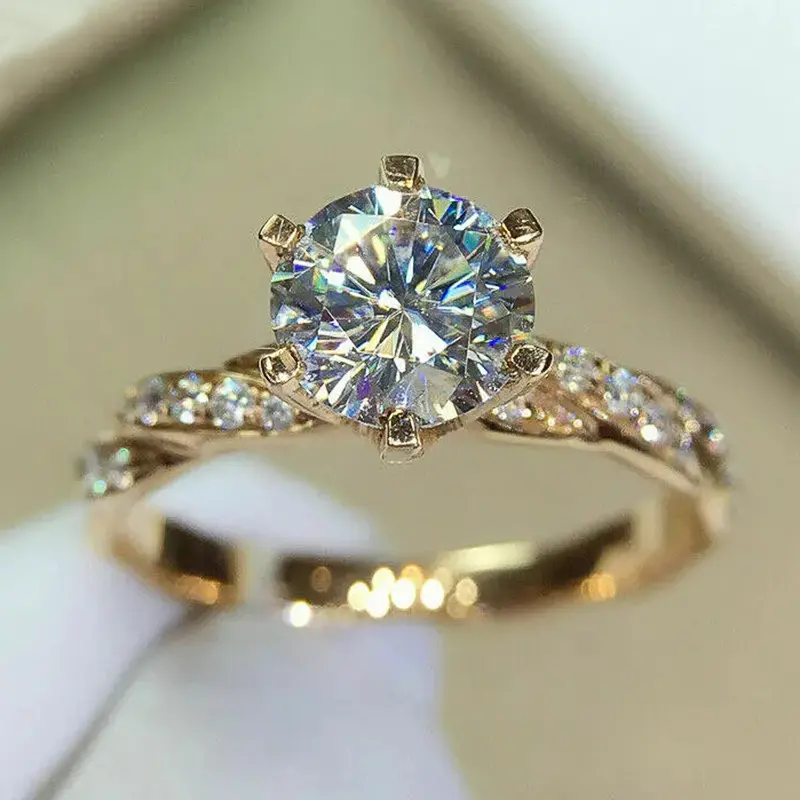 Huitan Fancy Twist Band Round Cubic Zirconia Settings Women Rings Gold Color Proposal Wedding Accessories Fashion Jewelry Bulk