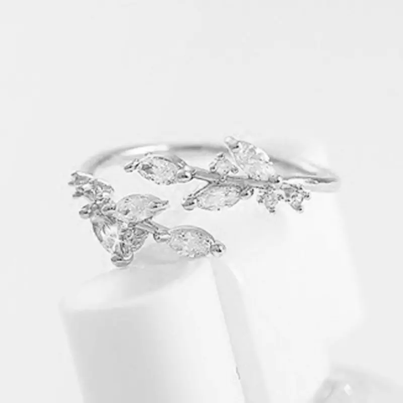Huitan Exquisite Branch Adjustable Rings for Women Paved Dazzling CZ Stone Daily Wear Fashion Girls Finger Jewelry Birthday Gift