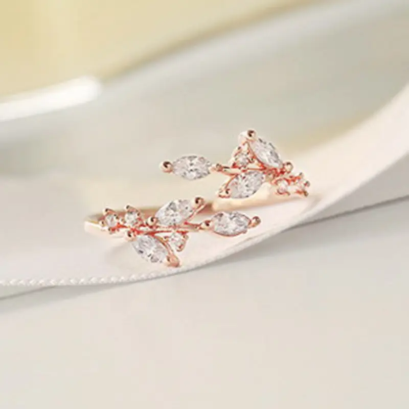 Huitan Exquisite Branch Adjustable Rings for Women Paved Dazzling CZ Stone Daily Wear Fashion Girls Finger Jewelry Birthday Gift