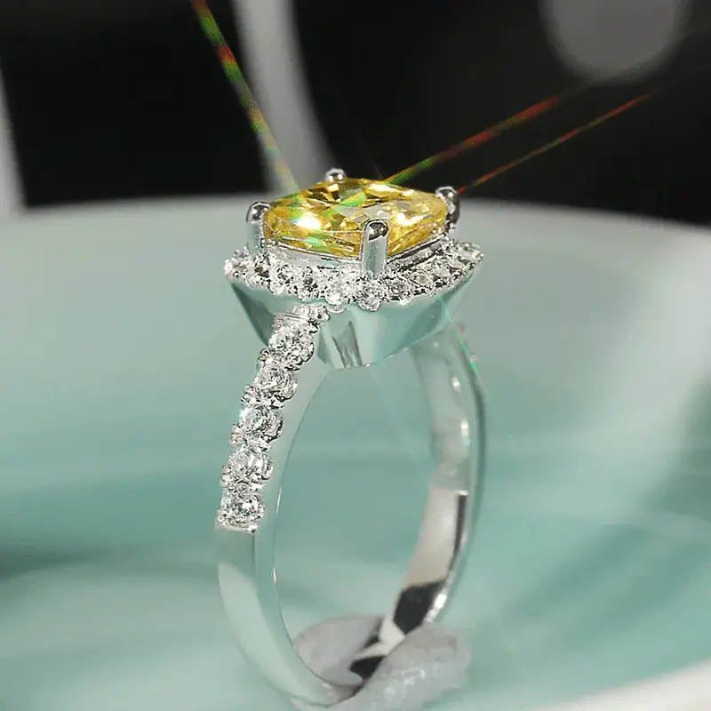 Huitan Bright Yellow CZ Finger Rings for Women Gorgeous Wedding Bands Accessories Temperament Lady's Rings Party Fashion Jewelry