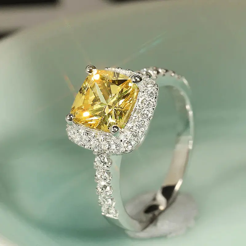 Huitan Bright Yellow CZ Finger Rings for Women Gorgeous Wedding Bands Accessories Temperament Lady's Rings Party Fashion Jewelry