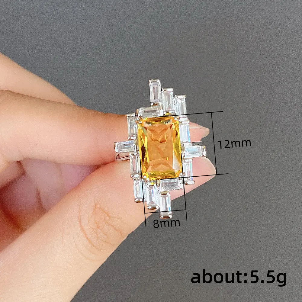 Huitan Geometric Yellow Cubic Zirconia Women's Rings Fashion Luxury Female Finger-ring for Party Anniversary Gift New Jewelry