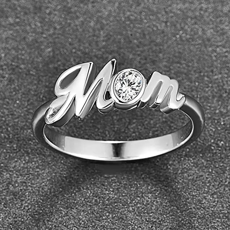 Huitan Letter Mom Rings Love Gift for Mother Silver Color Band Exquisite Finger-ring Fashion Versatile Women's Jewelry Drop Ship