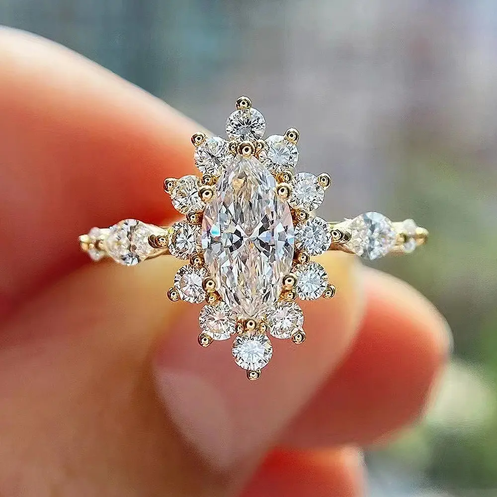 Huitan Fashion Crystal Marquise Cubic Zirconia Rings for Women Luxury Gold Color New Design Engagement Wedding Bands Accessories