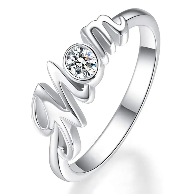 Huitan Letter Mom Rings Love Gift for Mother Silver Color Band Exquisite Finger-ring Fashion Versatile Women's Jewelry Drop Ship