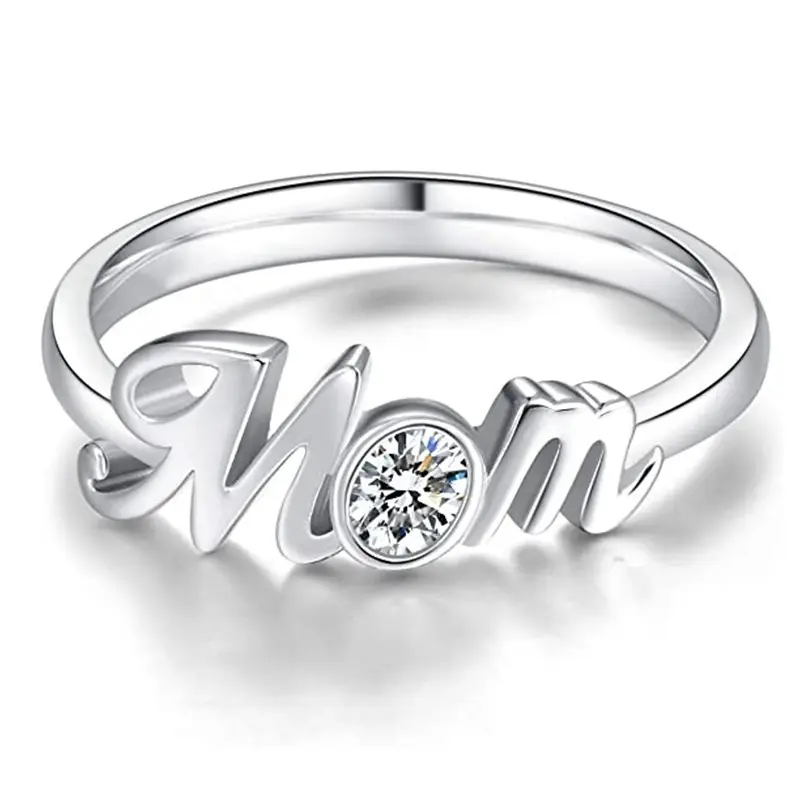 Huitan Letter Mom Rings Love Gift for Mother Silver Color Band Exquisite Finger-ring Fashion Versatile Women's Jewelry Drop Ship