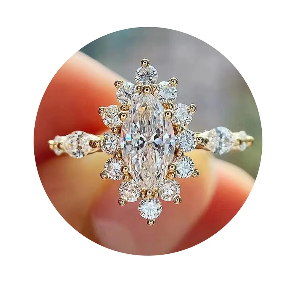Huitan Fashion Crystal Marquise Cubic Zirconia Rings for Women Luxury Gold Color New Design Engagement Wedding Bands Accessories