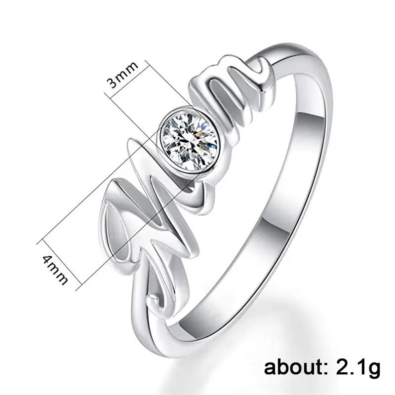 Huitan Letter Mom Rings Love Gift for Mother Silver Color Band Exquisite Finger-ring Fashion Versatile Women's Jewelry Drop Ship