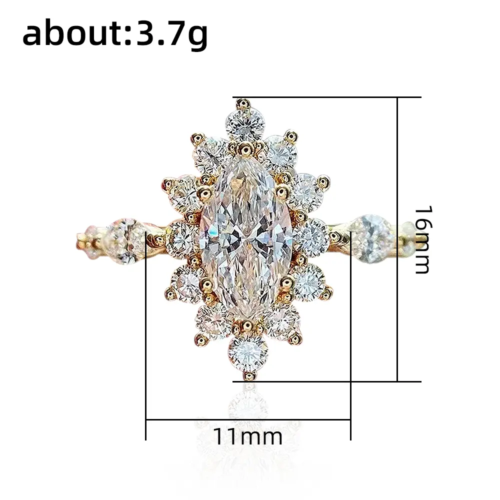 Huitan Fashion Crystal Marquise Cubic Zirconia Rings for Women Luxury Gold Color New Design Engagement Wedding Bands Accessories