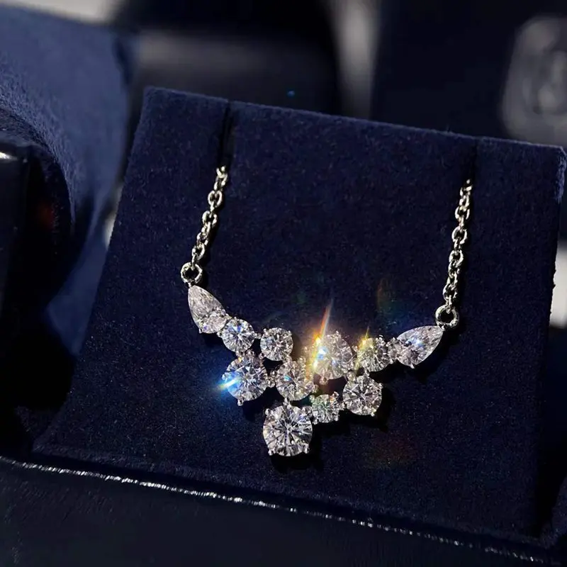 Huitan Multi Cubic Zirconia Pendant Necklace Women New Trendy Engagement Wedding Necklaces Silver Color Luxury Jewelry Drop Ship