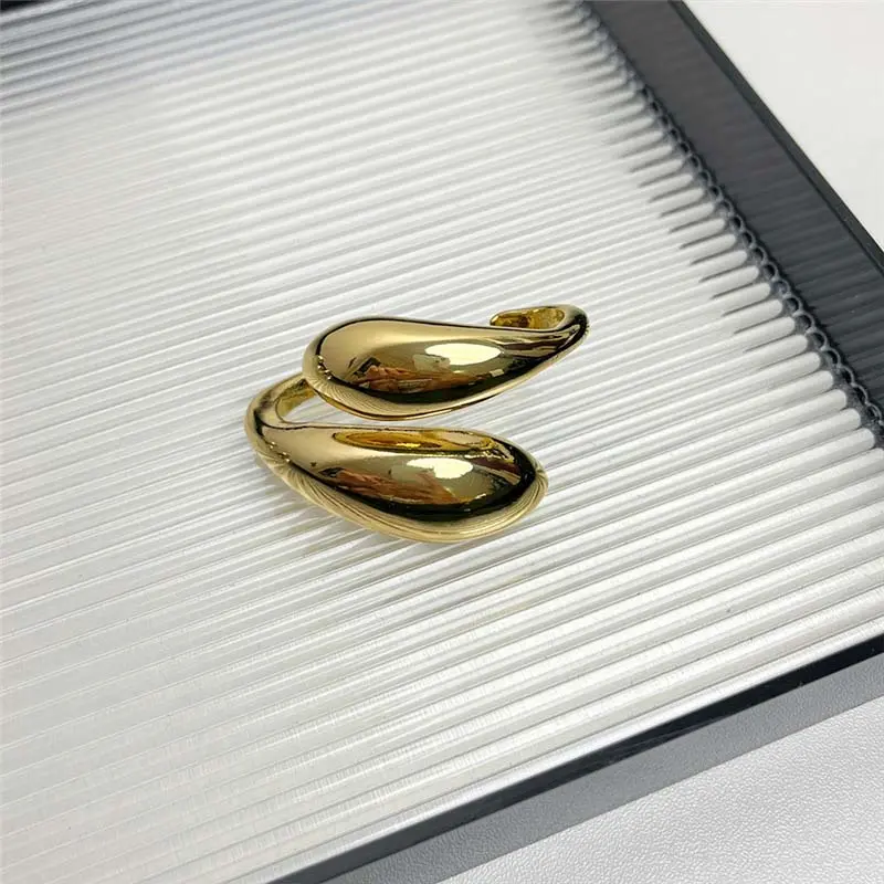 Exaggerated Metal Glossy Double Water Drop Open Ring for Women Fashion Silver Color Geometric Adjustable Ring Jewelry 2025