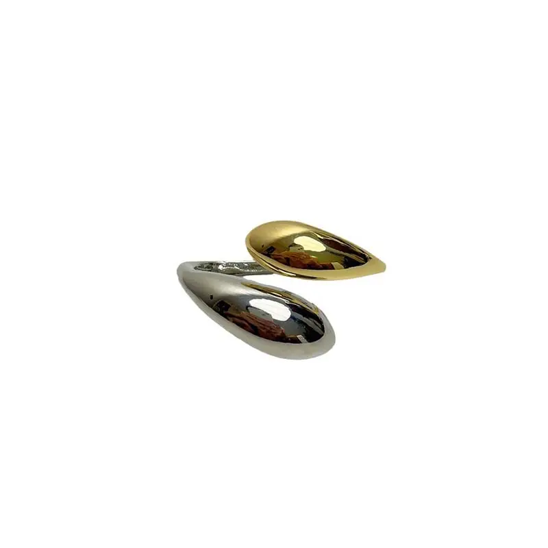 Exaggerated Metal Glossy Double Water Drop Open Ring for Women Fashion Silver Color Geometric Adjustable Ring Jewelry 2025