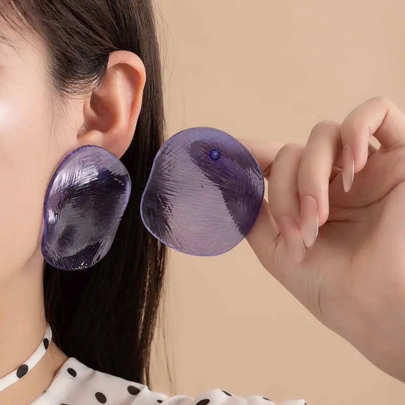 Korean Colorful Acrylic Round Irregular Stud Earrings for Women Exaggerated Transparent Large Circle Geometric Earrings Jewelry