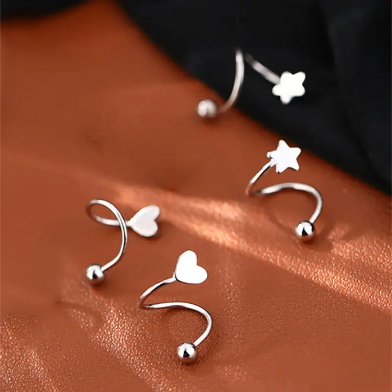 2Pcs Gold Color Minimal Crystal Star Ear Studs Earring for Women Korean Heart Ear Cartilage Helix Piercing Earring Jewelry Gifts