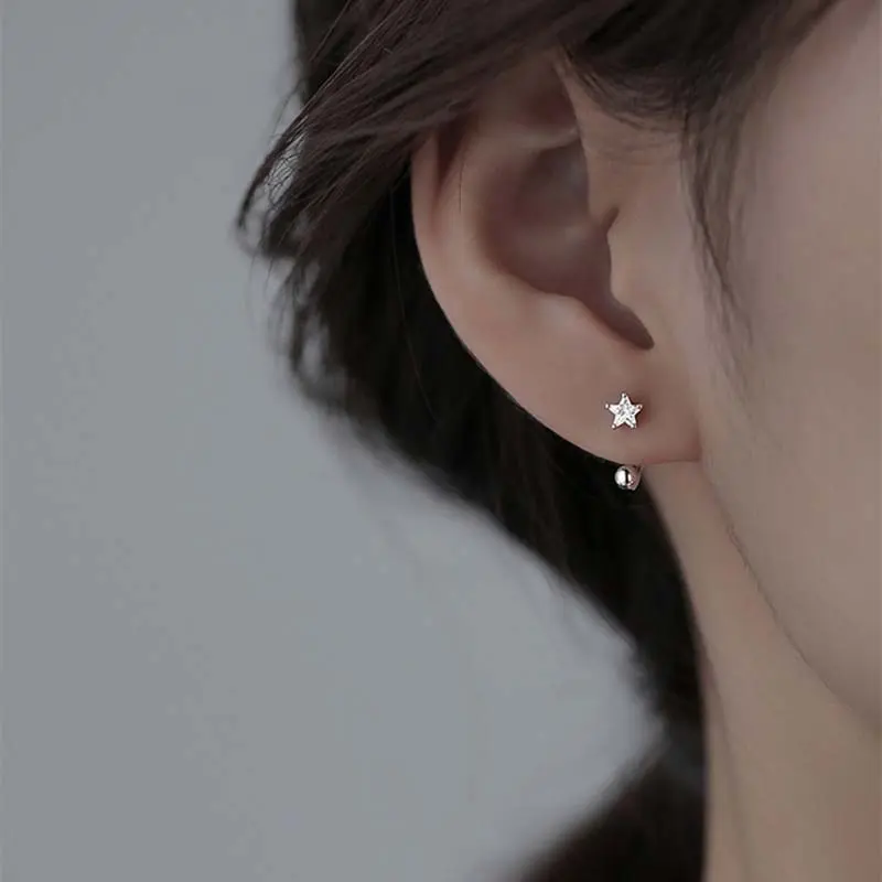 2Pcs Gold Color Minimal Crystal Star Ear Studs Earring for Women Korean Heart Ear Cartilage Helix Piercing Earring Jewelry Gifts