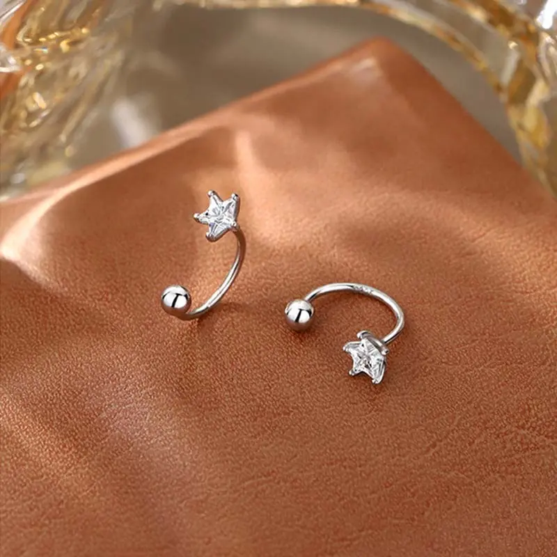 2Pcs Gold Color Minimal Crystal Star Ear Studs Earring for Women Korean Heart Ear Cartilage Helix Piercing Earring Jewelry Gifts