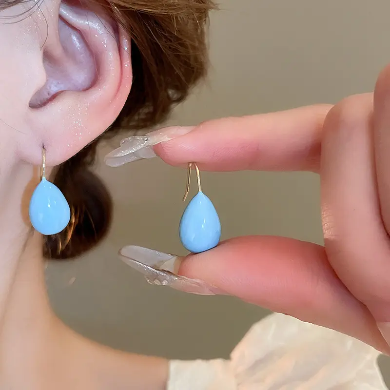 Simple Colorful Enamel Waterdrop Ear Hook Earrings for Women 2024 Sweet Cute Small Beads Drop Earrings Aesthetic Jewelry Gifts
