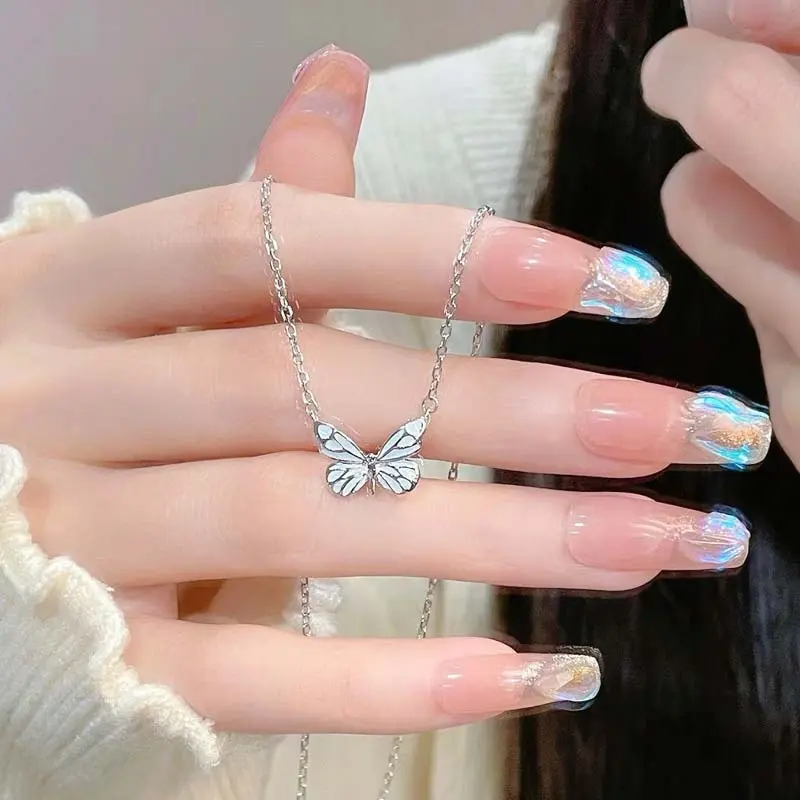 New Trendy Blue Luminous Butterfly Pendant Necklaces for Women Simple Silver Color Clavicle Chain Necklaces Party Jewelry Gifts