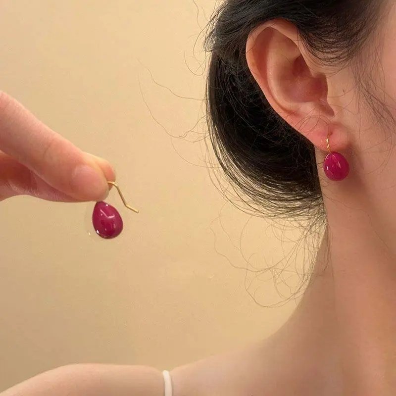 Simple Colorful Enamel Waterdrop Ear Hook Earrings for Women 2024 Sweet Cute Small Beads Drop Earrings Aesthetic Jewelry Gifts