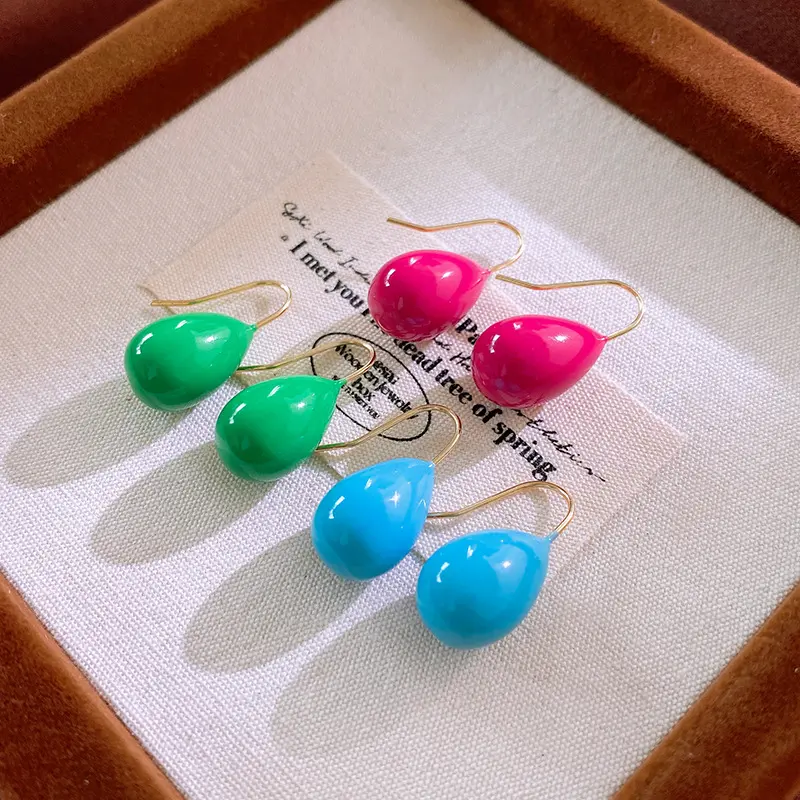 Simple Colorful Enamel Waterdrop Ear Hook Earrings for Women 2024 Sweet Cute Small Beads Drop Earrings Aesthetic Jewelry Gifts