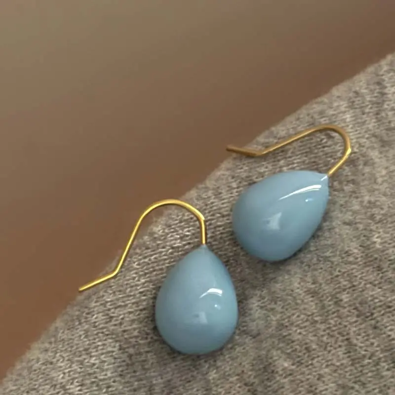 Simple Colorful Enamel Waterdrop Ear Hook Earrings for Women 2024 Sweet Cute Small Beads Drop Earrings Aesthetic Jewelry Gifts