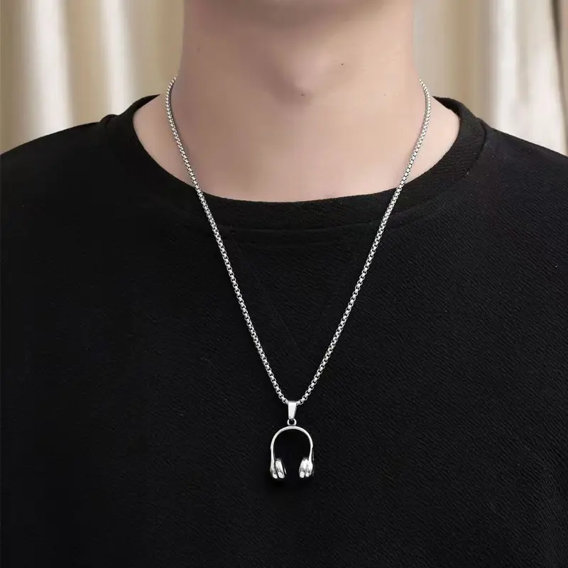 Minimalism Music Earphones Pendant Adjustable Necklace for Women Men Silver Color Earphones Clavicle Chain Sweater Chain Jewelry