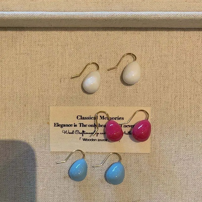 Simple Colorful Enamel Waterdrop Ear Hook Earrings for Women 2024 Sweet Cute Small Beads Drop Earrings Aesthetic Jewelry Gifts