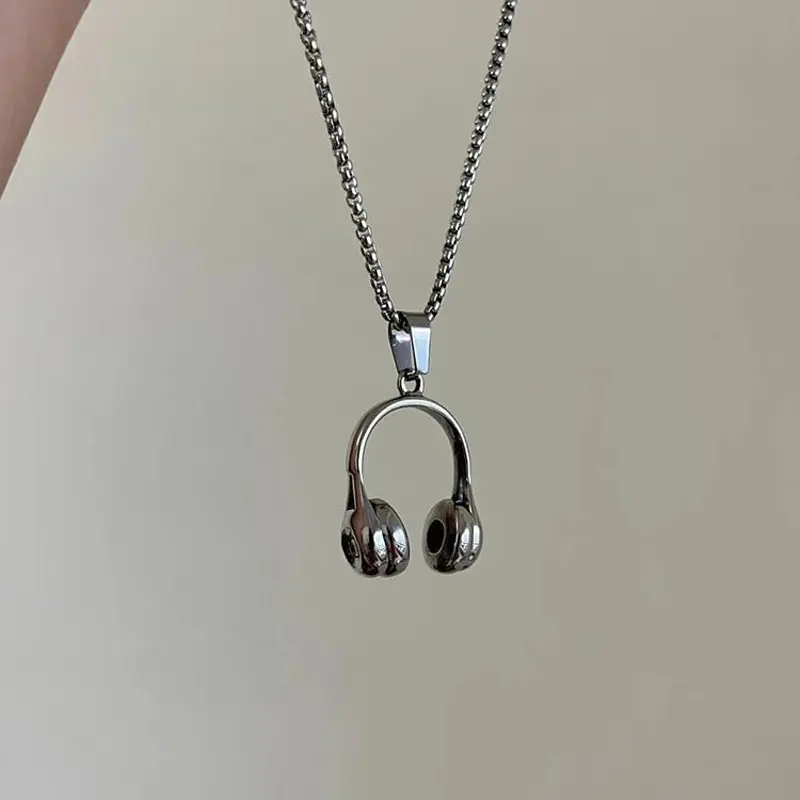Minimalism Music Earphones Pendant Adjustable Necklace for Women Men Silver Color Earphones Clavicle Chain Sweater Chain Jewelry